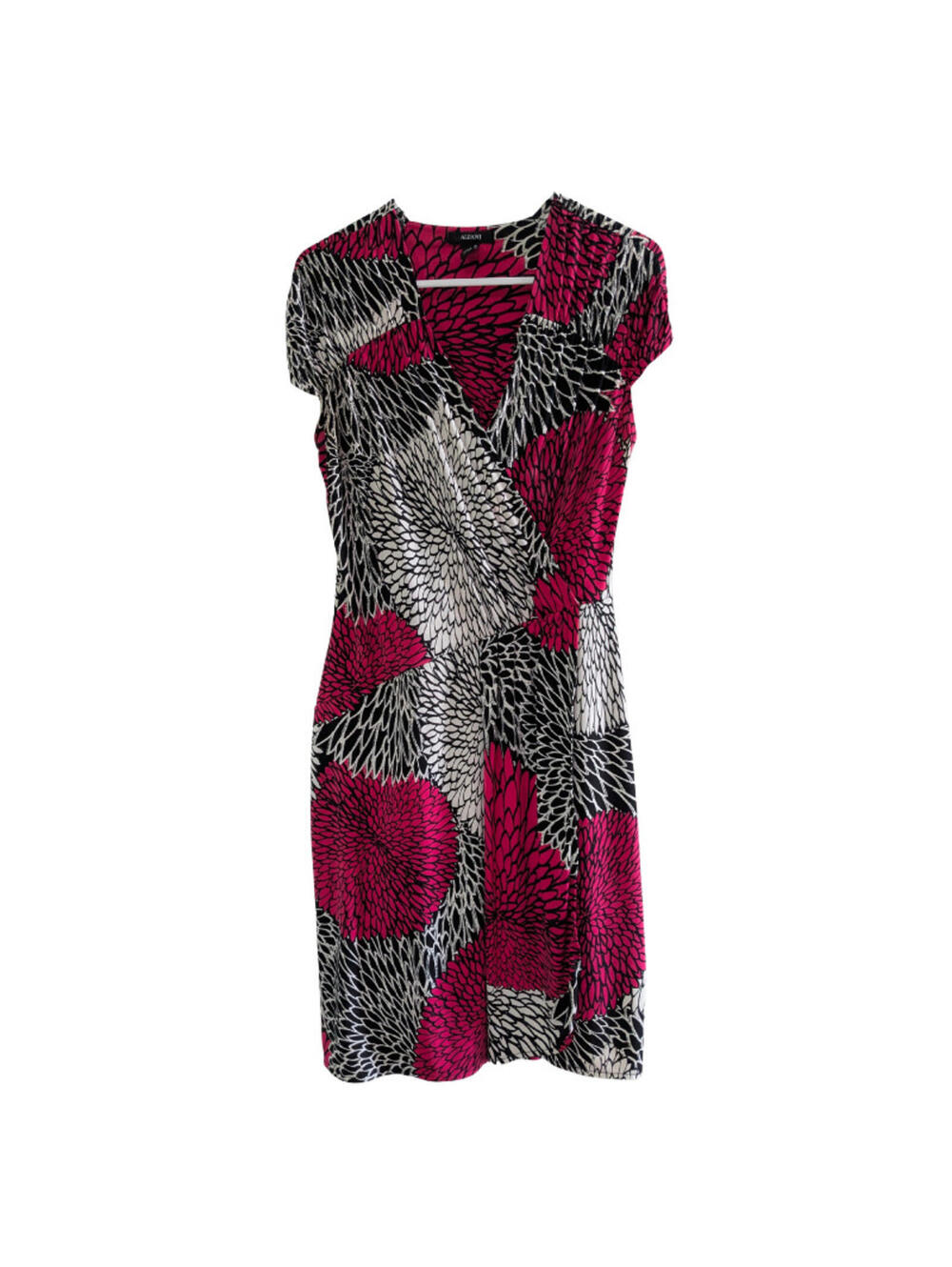 Alfani Women's Faux Wrap Dress, Size XS, Pink Black White, Cap Sleeve, Stretchy